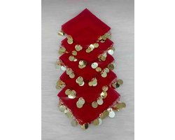 DFA Traditionele Dansdoekjes / Halay Mendili met Goudkleurige Muntjes - Henna Feest Accessoires - ROOD - 10 Stuks