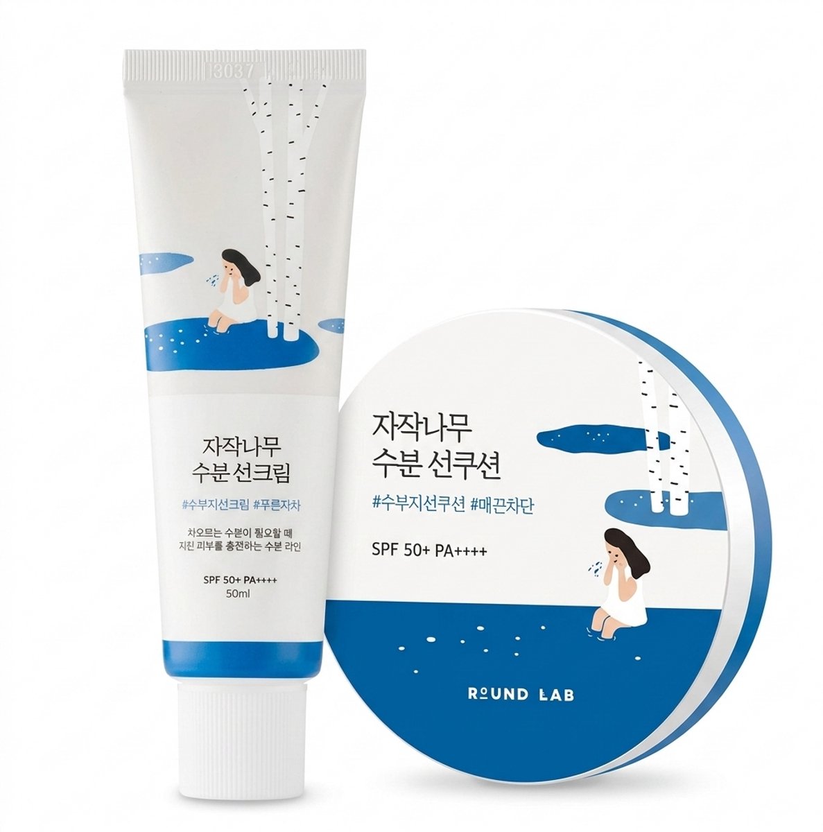 Round Lab Birch Juice Moisturizing Sun Protection Set - SPF50+ PA++++ Hydraterende Zonnebrand Routine - Voordeelset Sun Cream (50ml) + Sun Cushion (15g)
