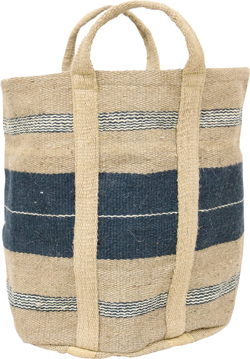 by Mooss - Jute - Opbergtas - Mand - Beige - Blauw - Naturel - Jute - Katoen - Multifunctioneel - Haardhout - Planten - Decoratie - Opberger - Ibiza stijl - Geweven