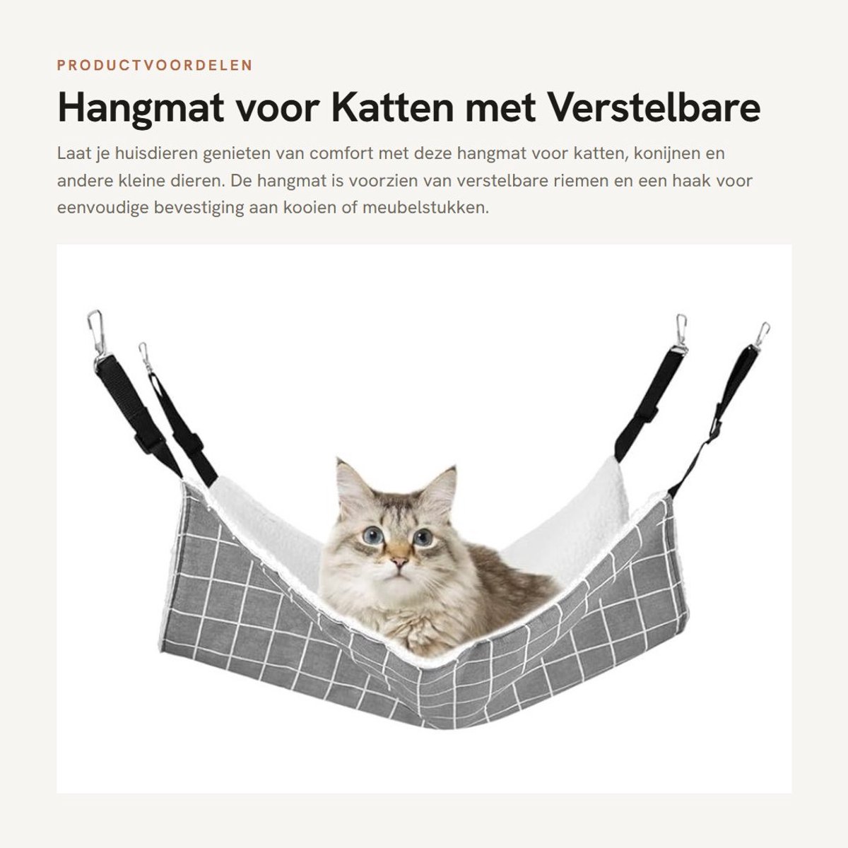 Dailygoods- Hangmat Dubbellaags - Hangmat voor Katten - Hangbed voor Kleine Dieren - Verstelbare Riemen - Zacht Lamsfleece - Krasbestendig Zeildoek - Dierenbed