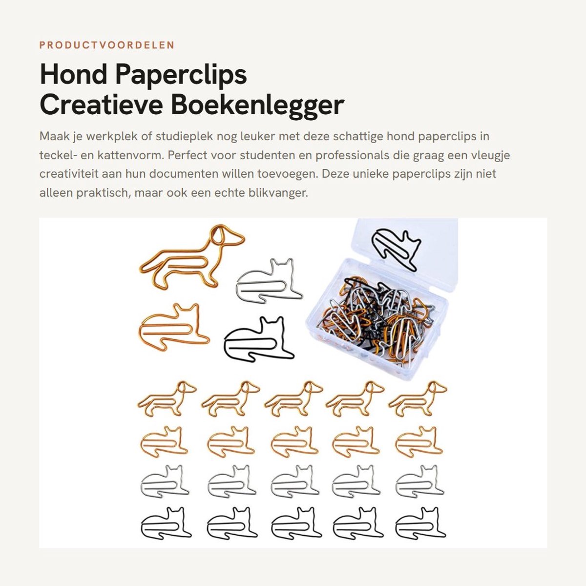 Dailygoods- Paperclips 60 Stuks - Teckel/Kat Dierenvorm - Creatieve Boekenlegger - Kantoormateriaal - Sterk Ontwerp - Praktisch en Schattig - Bladwijzers
