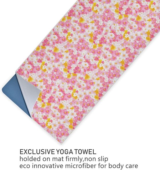 Yoga Handdoek - Oefenmat Dekje - Zweet Absorberen - Antislip Onderkant - 185 x 68 cm - Bloemenprint — afbeelding 4