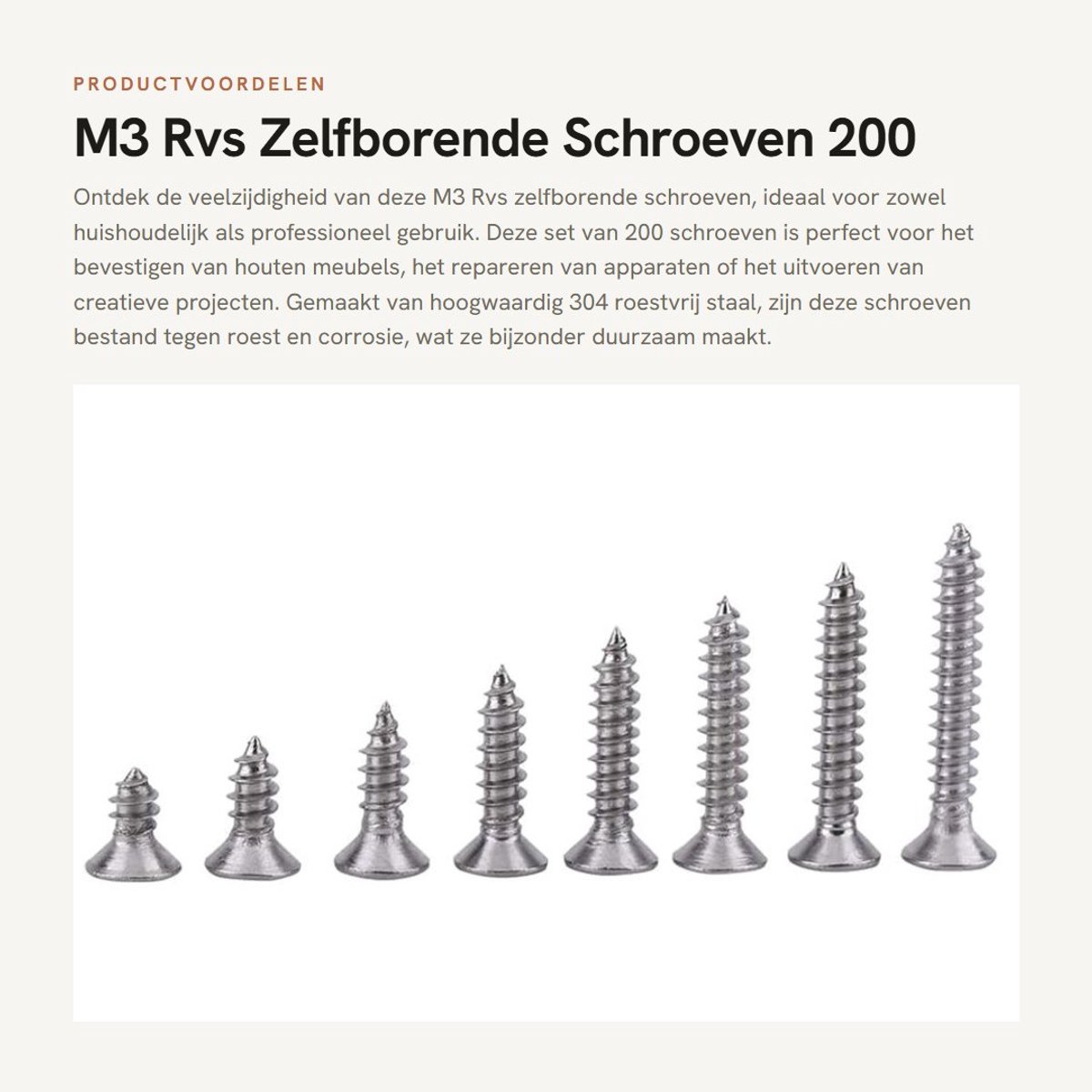 Dailygoods- Zelfborende Schroeven 200 Stuks - RVS 304 - Platte Kop - Draaibare Kop - Zelftappende Schroeven - Roestbestendig