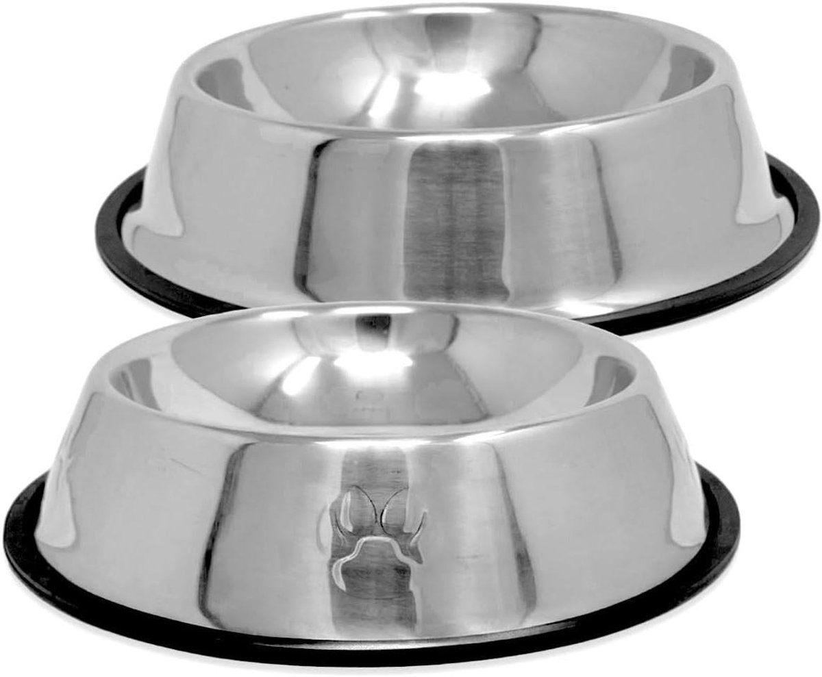 2 x roestvrijstalen hondenbak, 750 ml, 26 cm, voor honden en katten, drinkbak, voederbak met rubberen rand (zonder poten)