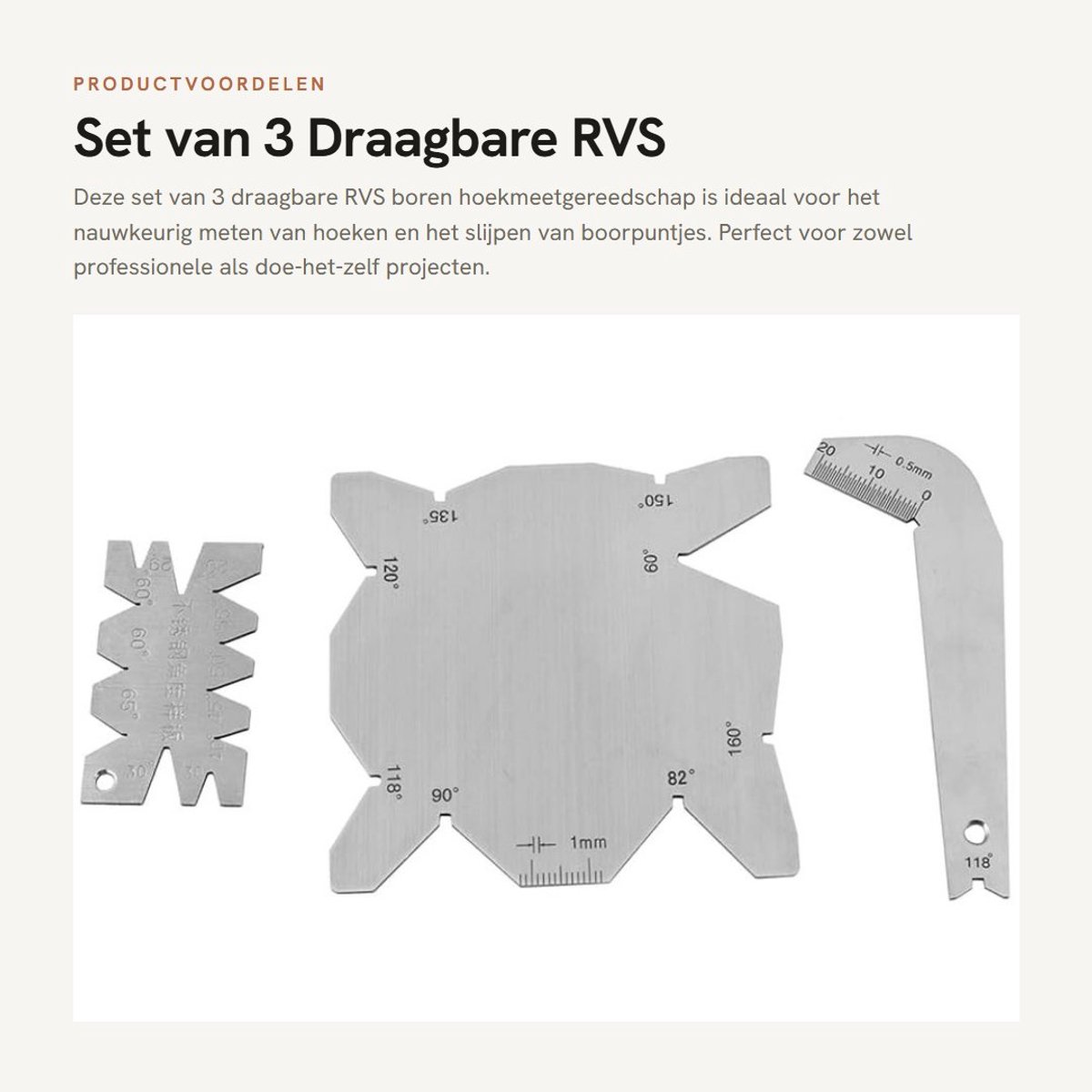 Dailygoods- Puntenslijper Hoogwaardig Roestvrij Staal - Hoekmeter Digitaal - Gradenboog - Boor Slijpmeter - Hoekmeetset - 60 Graden Hoek