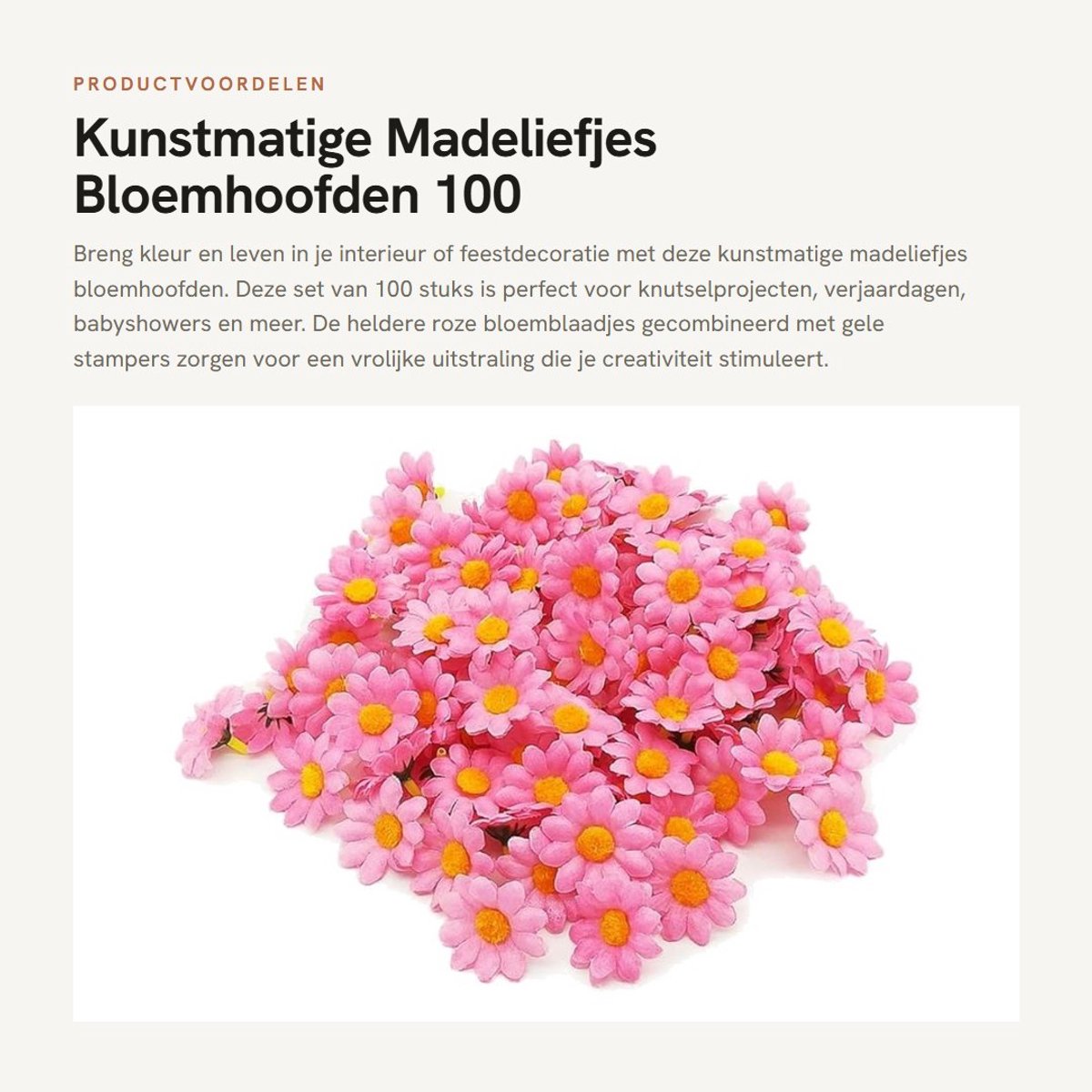 Dailygoods- Kunstmatige Bloemhoofden 100 Stuks - Nepbloemblaadjes - Madeliefjes - Roze - Doe-het-zelf - Knutselen - Geschikt voor Decoraties - Nepbloemen