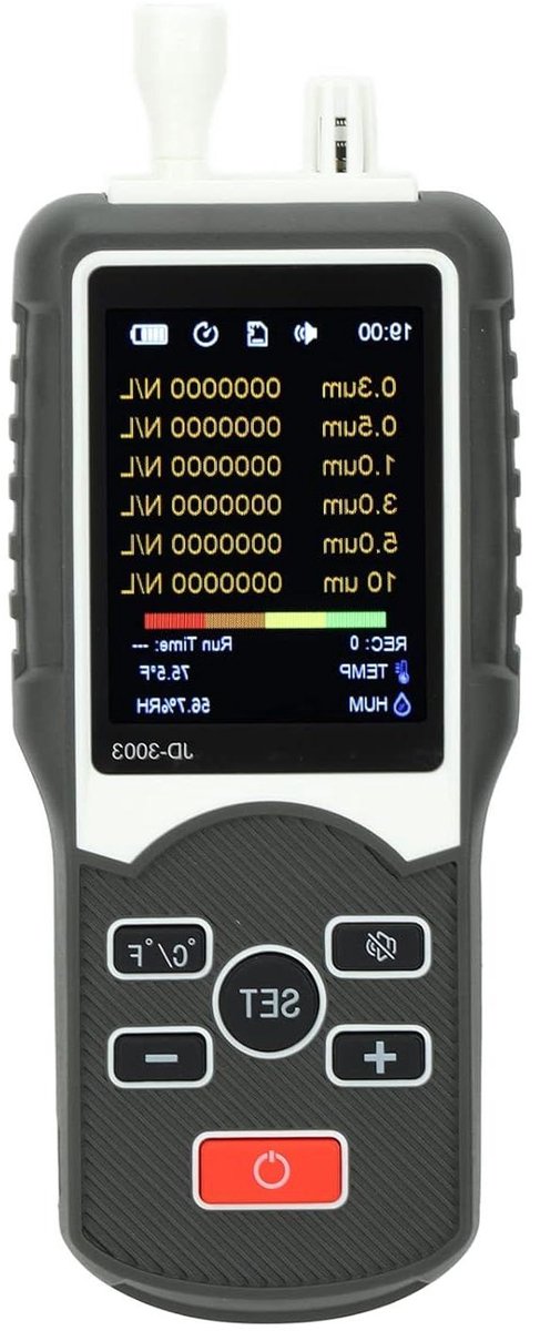 Stofdeeltjesmeter - Luchtkwaliteit Monitor - Milieuonderzoek - Snelle Meting - 6 Deeltjesgroottes - Zwart