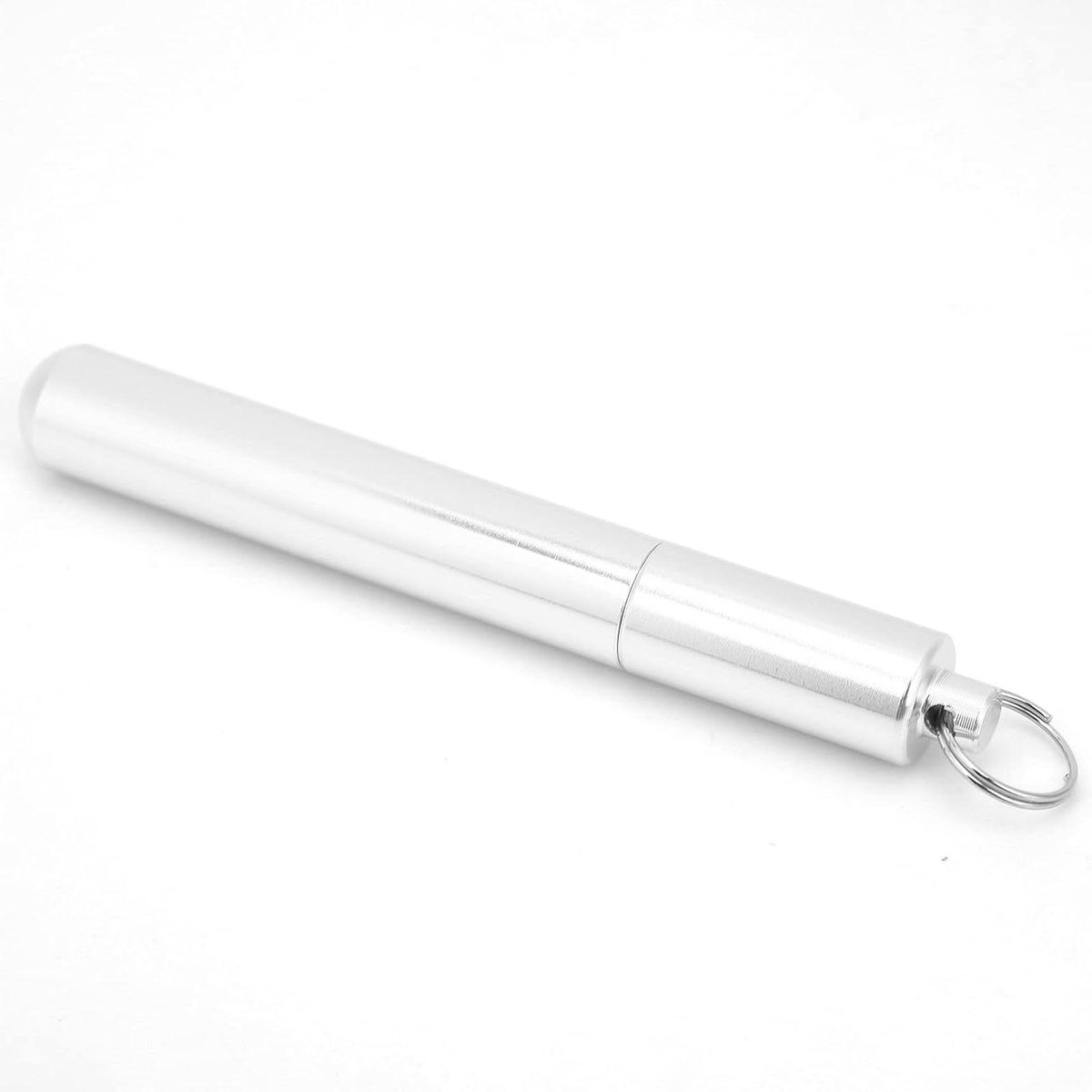 Tandenstoker Houder - Opslagfles Sleutelhanger - Hygiënisch Opbergen - Draagbaar Lichtgewicht - 86 mm Hoog - Zilver