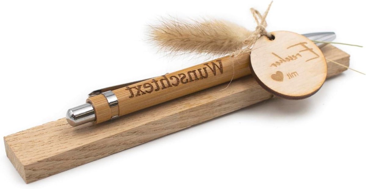 Houten Balpen - Persoonlijk Cadeau - Schrijven - Met Gravure - 14 cm - Houtkleur