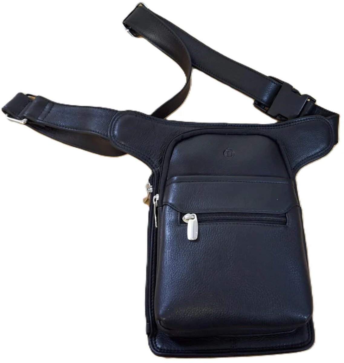 Oi zwarte lederen heuptas XL / verticale tas voor op heup of buik / grote tas om veilig te dragen / zwart leer / 615