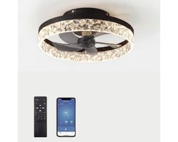 Lichtendirect - Plafondventilator met Verlichting – Zwart – 6 Standen – Dimbaar – App & Afstandsbediening – Ventilator Lamp – Plafondlamp met Ventilator