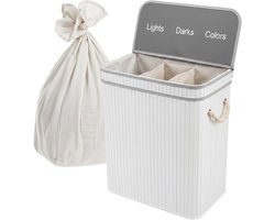 Wasmand 3 vakken - 105 l - opvouwbaar - bamboe - wit