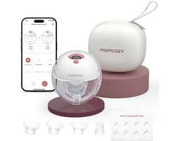 Momcozy M5 Smart – Handsfree Borstkolf – 1 Stuk – Elektrisch – Stil & Compact – Met Borstschild Inserts - Wit/Rood