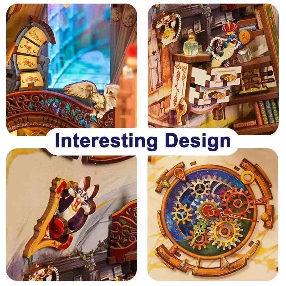 Tonecheer Magical Library Book Nook Bouwpakket - Modelbouw - 18,2 x 10,7 x 28,3 cm - DIY Pakket - Houten 3D Puzzel - Boekensteun - LED-licht - Bewegingssensor Licht - Boekenhouder — afbeelding 11