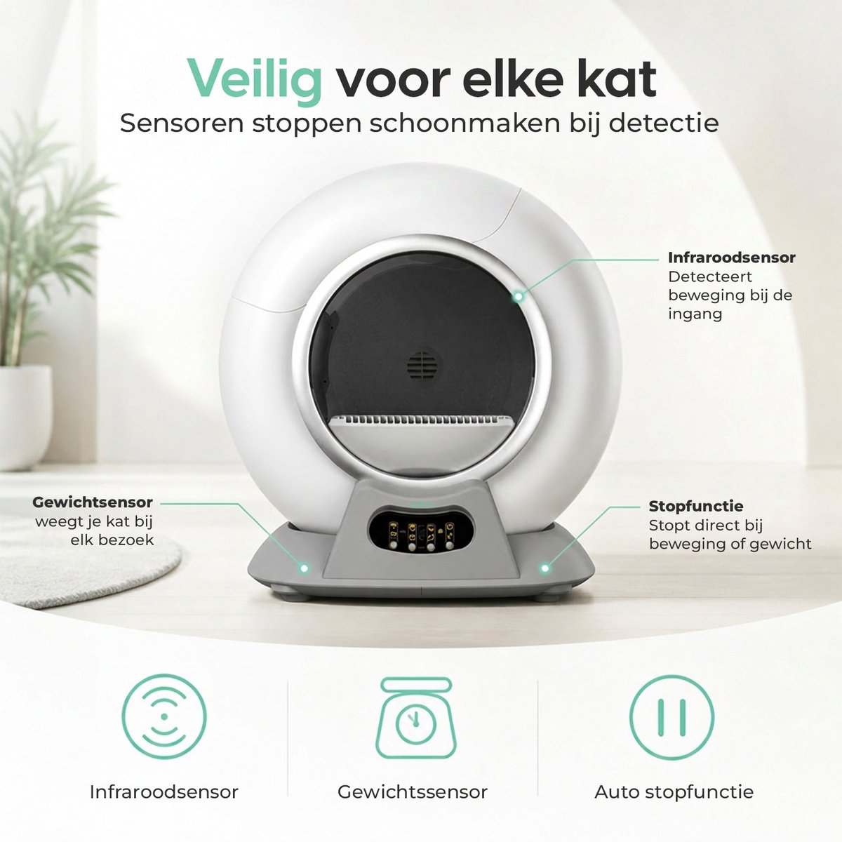 Cellavi VI-B - Automatische kattenbak - Zelfreinigende kattenbak XXL - Voor Grote en Kleine Katten - Bedienen via App - 65L thumbnail 4
