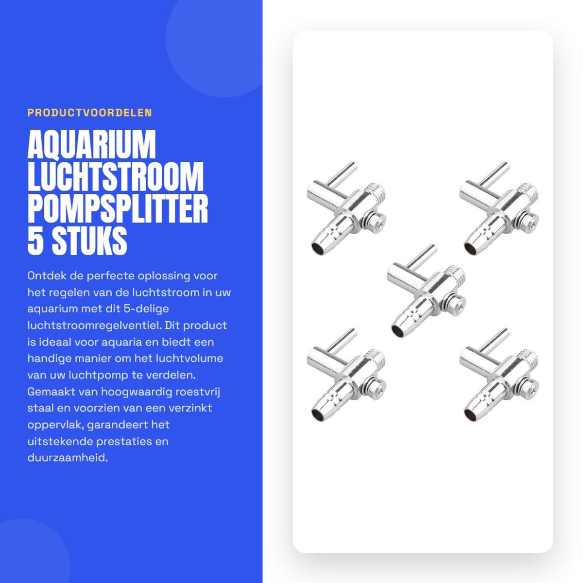 Dailygoods- Spruitstuk Luchtstroomregelventiel - Roestvrij Staal - 5 Stuks - Aquarium - Pomp Splitter - Duurzaam Ontwerp - Eenvoudige Bediening - Luchtregelventiel