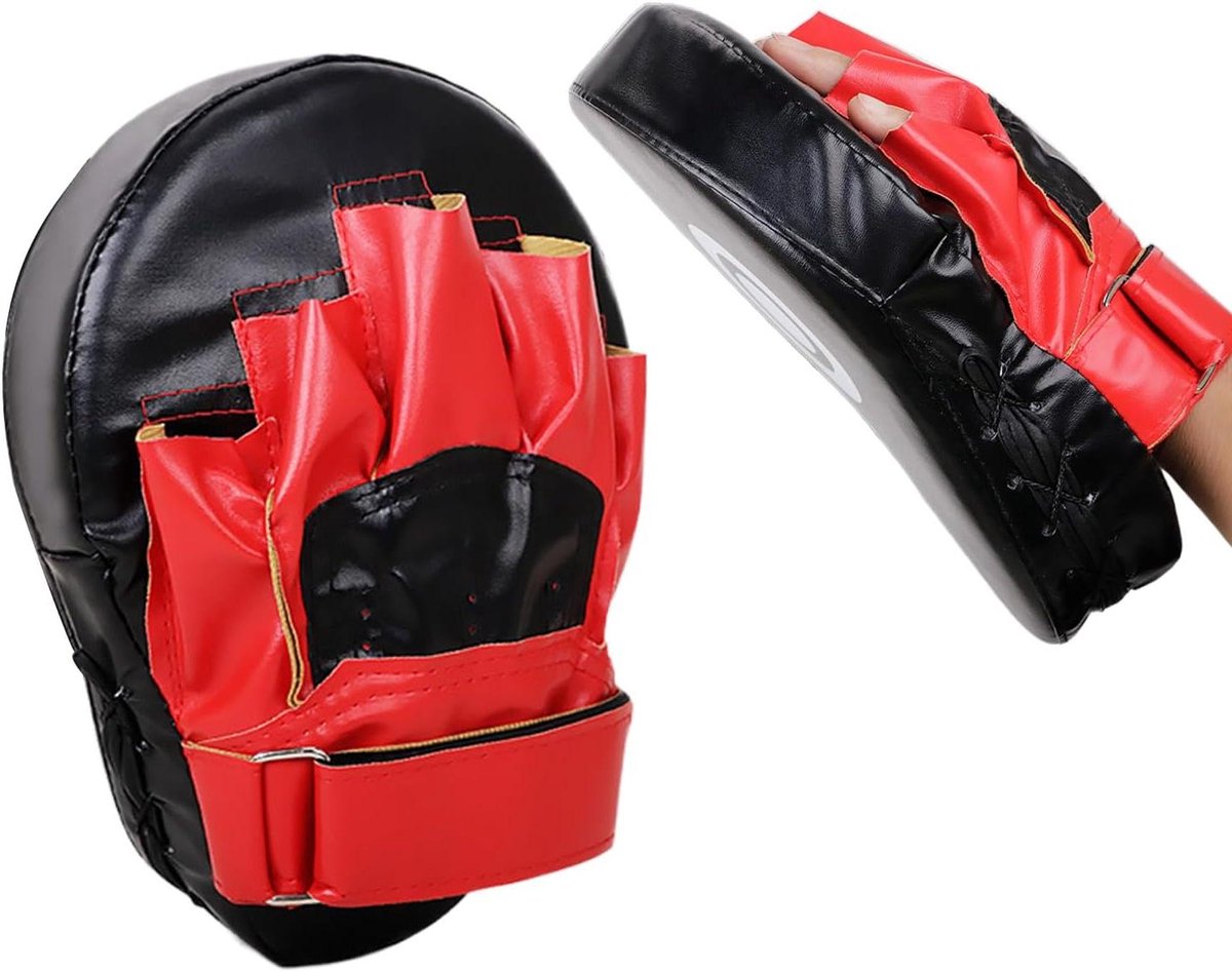Bokspads PU Leer - Trainingskussens Stootkussens - Kickboksen Training - Gebogen Ontwerp - 25x17x8 cm - Zwart