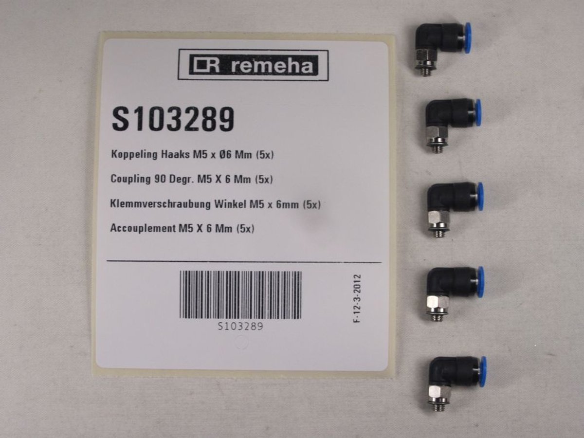 Remeha Klemkoppeling hoek M5 x 6mm (5, S103289