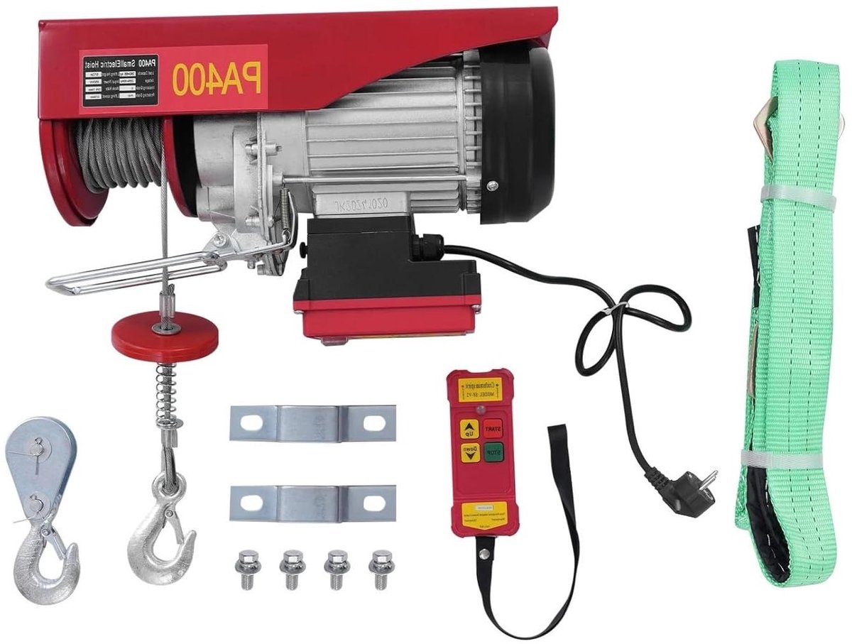 Elektrische takel - Hijskraan kabellier - Zwaar tillen - Draadloze bediening - 400kg capaciteit - Rood