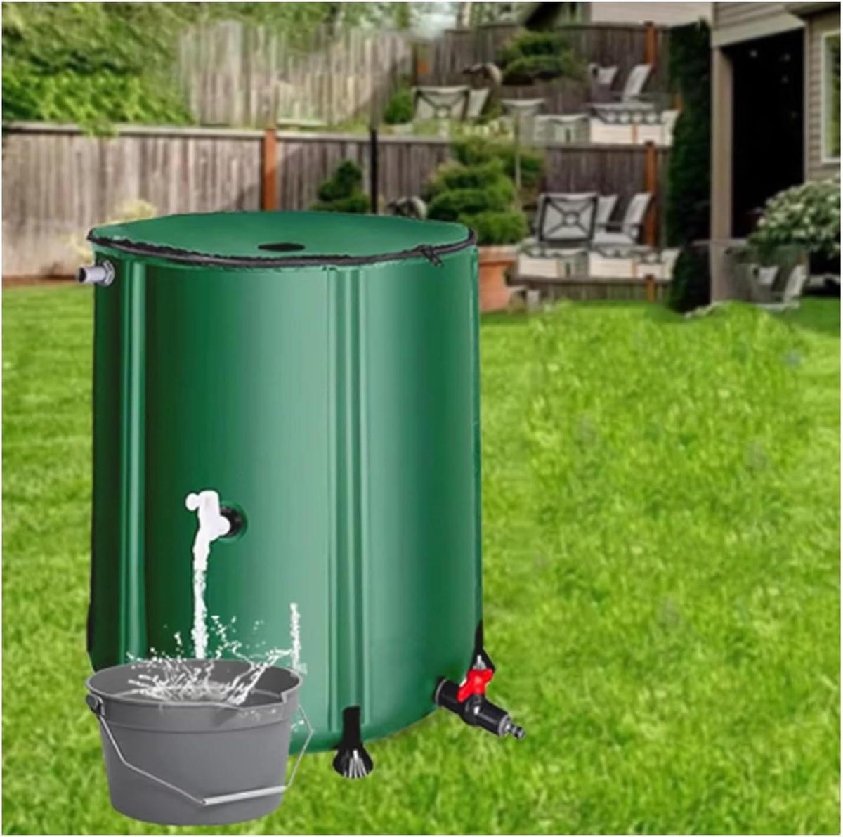 Regenwateropvangton - Opvouwbare Ton - Tuin Irrigatie - Versterkt Frame - 1000L Capaciteit - Groen
