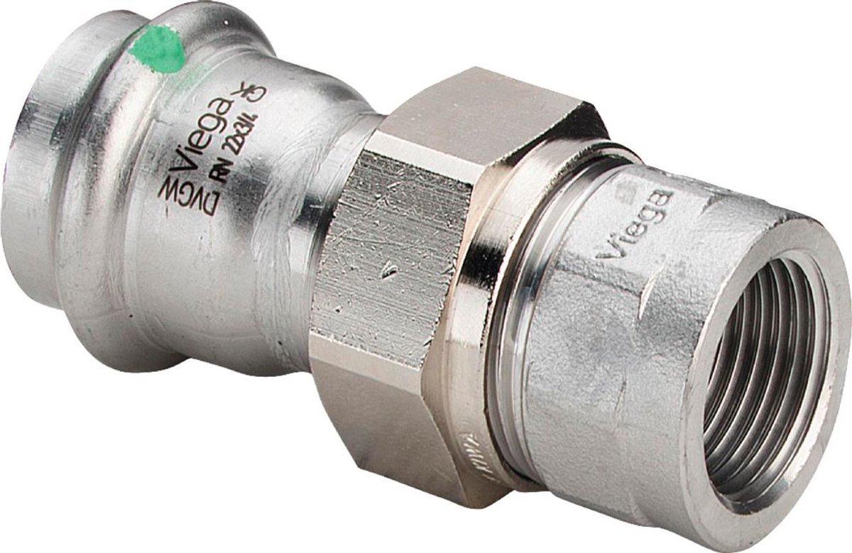 Viega Sanpress Inox-overgangskoppeling, d 18mm, Rp 1/2 messing vernikkeld, roestvrij staal Model 2362, 437473