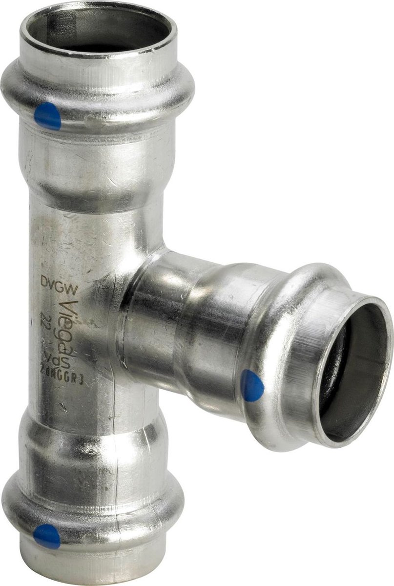 Viega Sanpress Inox LF-T-stuk, d1 22, d2 15, d3 22 roestvrij staal Model 2318LF, 665135