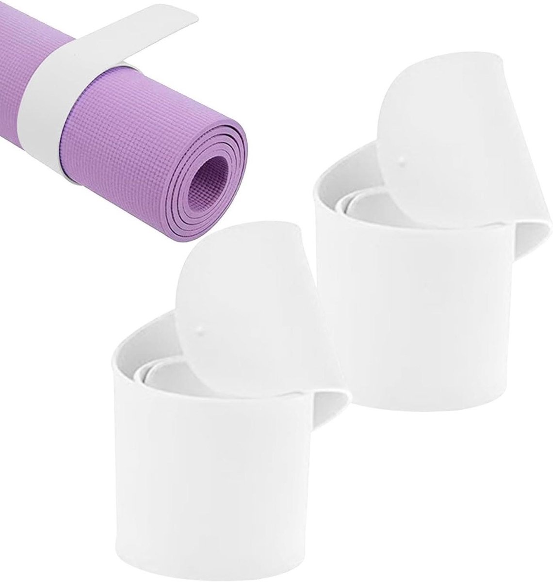 Yogamat Draagriem - Opbergband Pilates - Mat Stabiel Houden - Antislip Siliconen - 2 Stuks - Wit