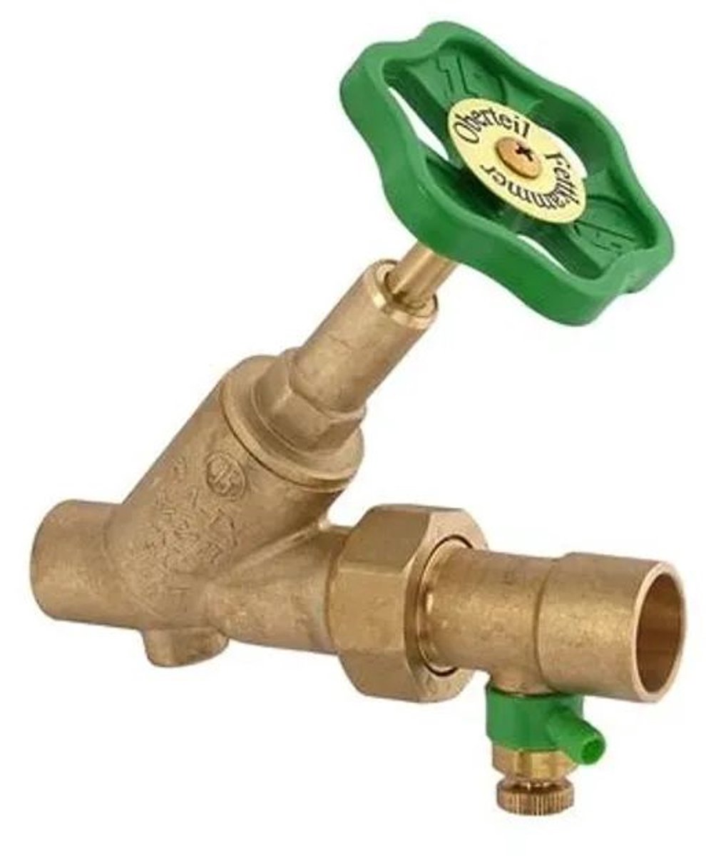 Schlösser Armaturen JS Vrijstroomventiel, met soldeeraansluiting, met aftapping (in de schroefverbinding) in de uitgang, met stijgende spindel, DN15, soldeerdiameter 15mm, DVGW gekeurd, 0015451500001