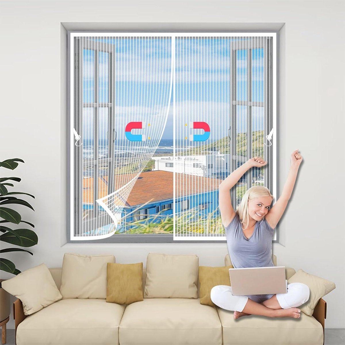 Magnetisch Hor - Vliegenraam - Insecten Buiten - Zonder Boren - 75x70cm - Wit