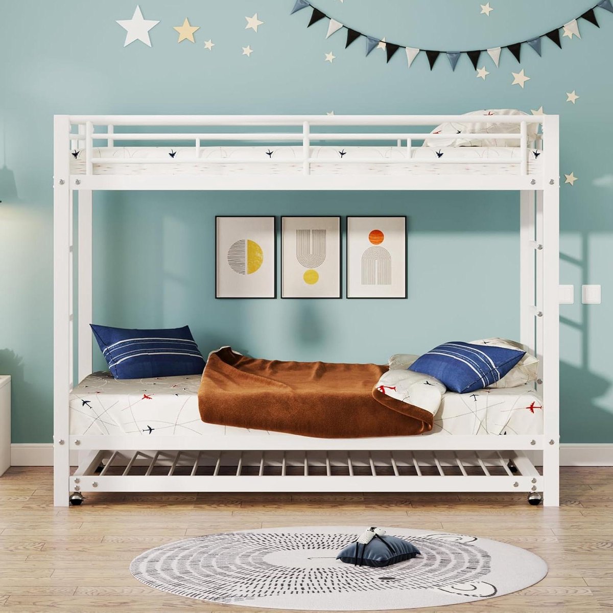 Stapelbed - Kinderbed met rolbed - Ruimtebesparend slapen - Hoge veiligheidsleuning - 90 x 200 cm - Wit