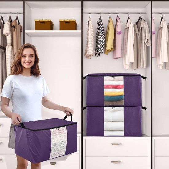 Kleding Opbergzakken - Dekbed Zakken Organiseren - Opbergen van Kleding - Doorzichtig PVC Venster - 2 stuks 95L - Paars — afbeelding 2