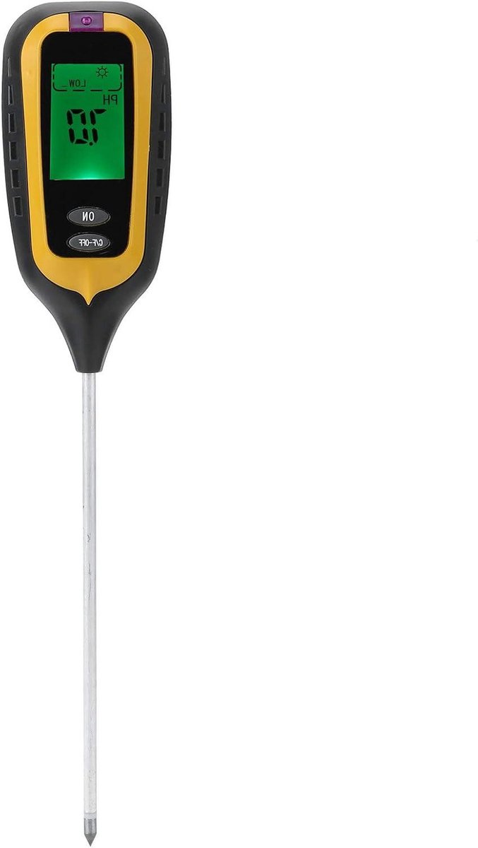 Bodemtester 4-in-1 - Grondmeter Vochttester - Planten Groei Optimaliseren - LCD Display - 35 cm - Zwart