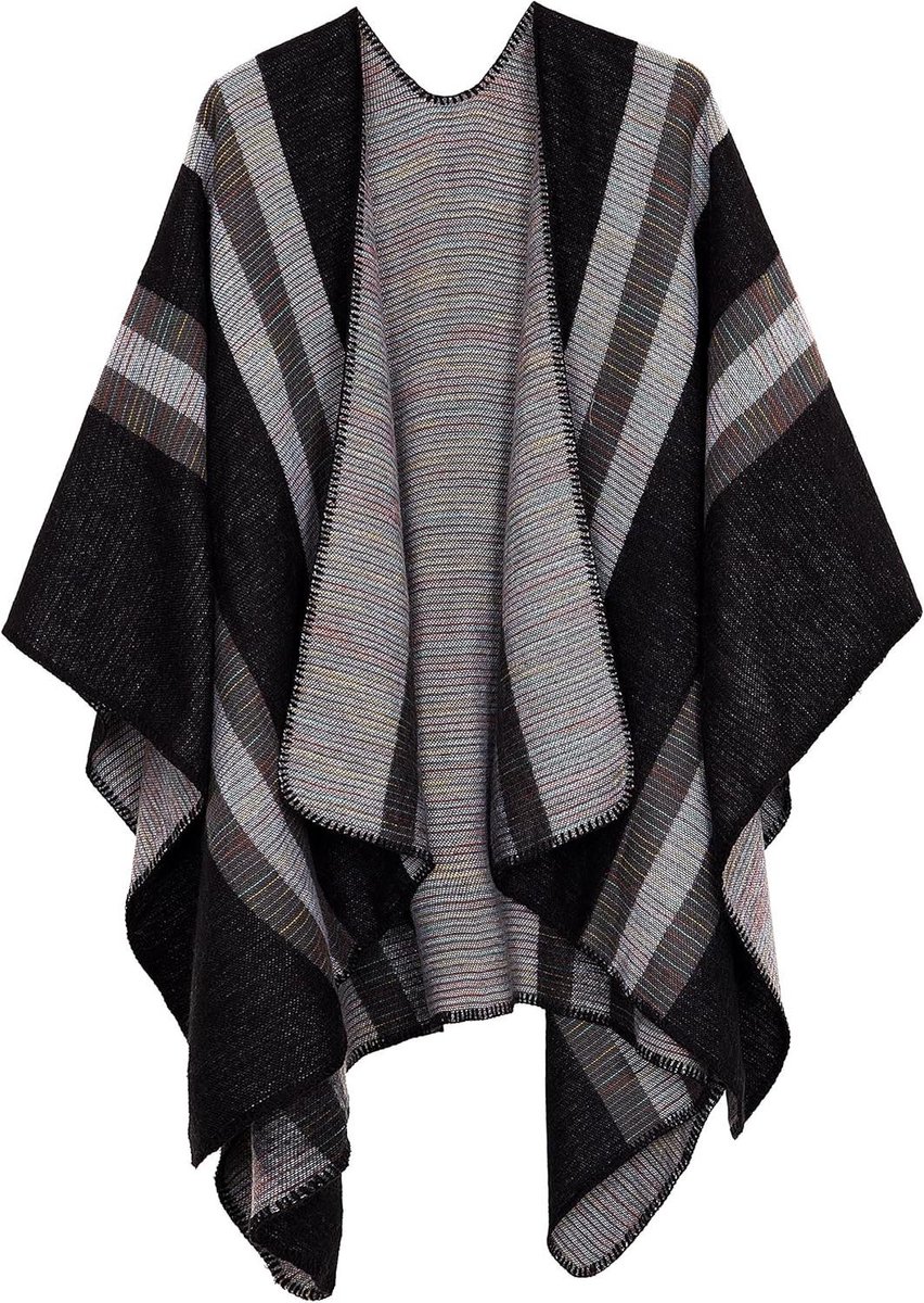 Warm Scarves and Wraps Open Front Cardigan Elegant Solid Color Poncho Cape Coat, Black