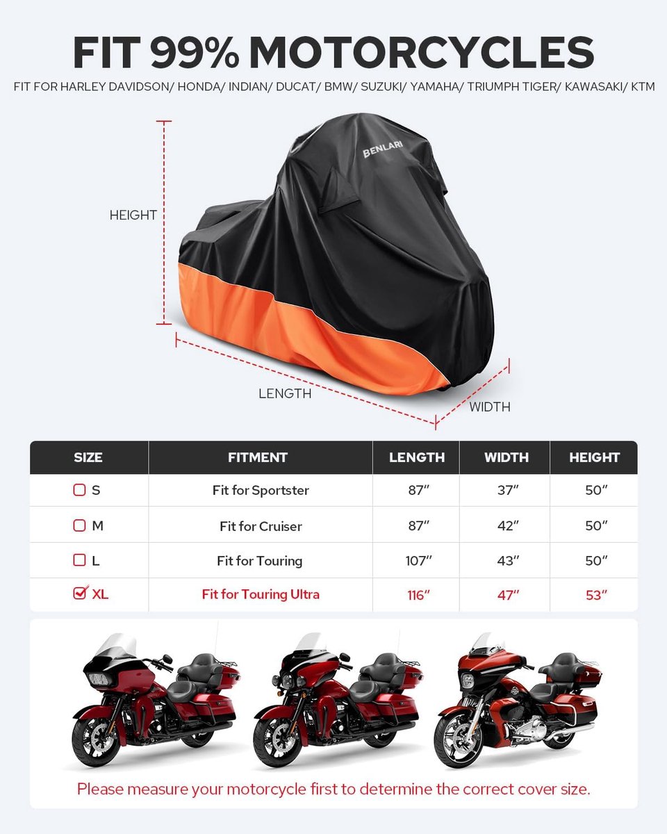 Waterdichte Motorhoes - Motorfiets Cover Beschermhoes - Motor Beschermen - 300D Oxford Stof - 244 x 152 x 102 cm – foto 4