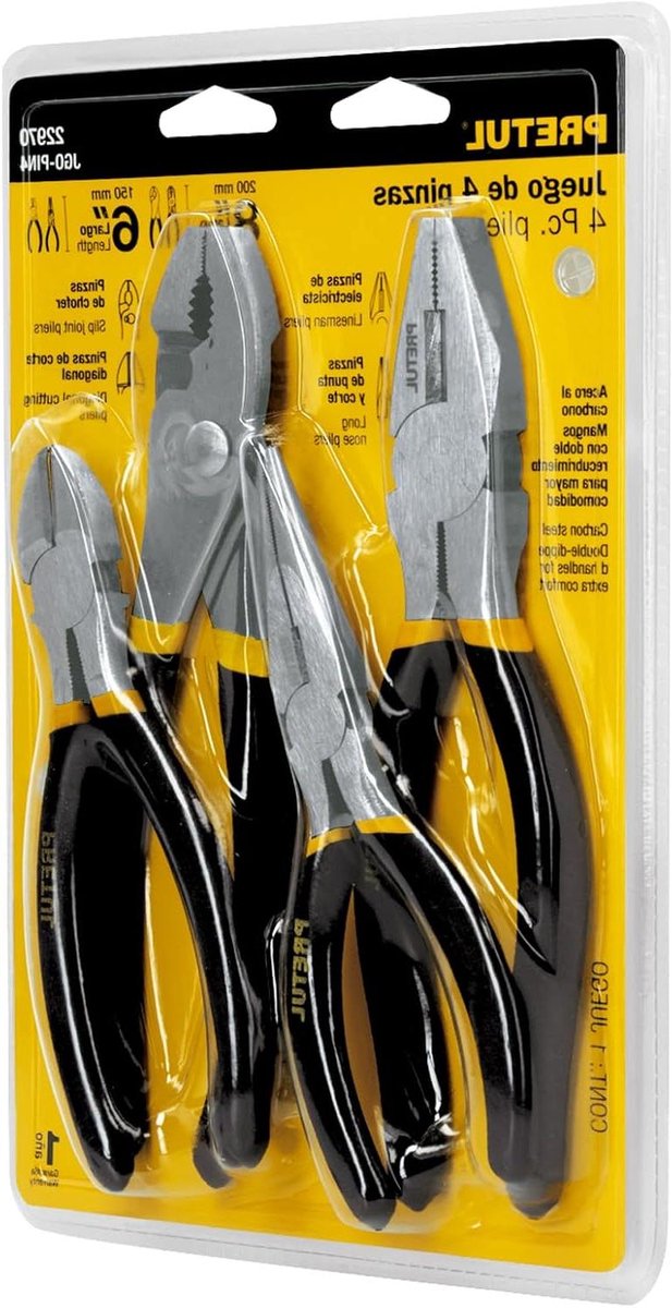 Pincettenset - Handgereedschap Set - Precisiewerk - Koolstofstaal - 4 Delig - Zwart Geel