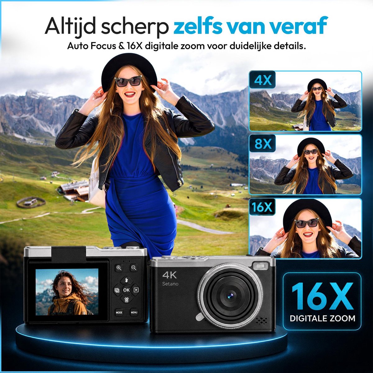 Setano 4K Camera - Compact met 64GB SD-kaart inbegrepen thumbnail 2