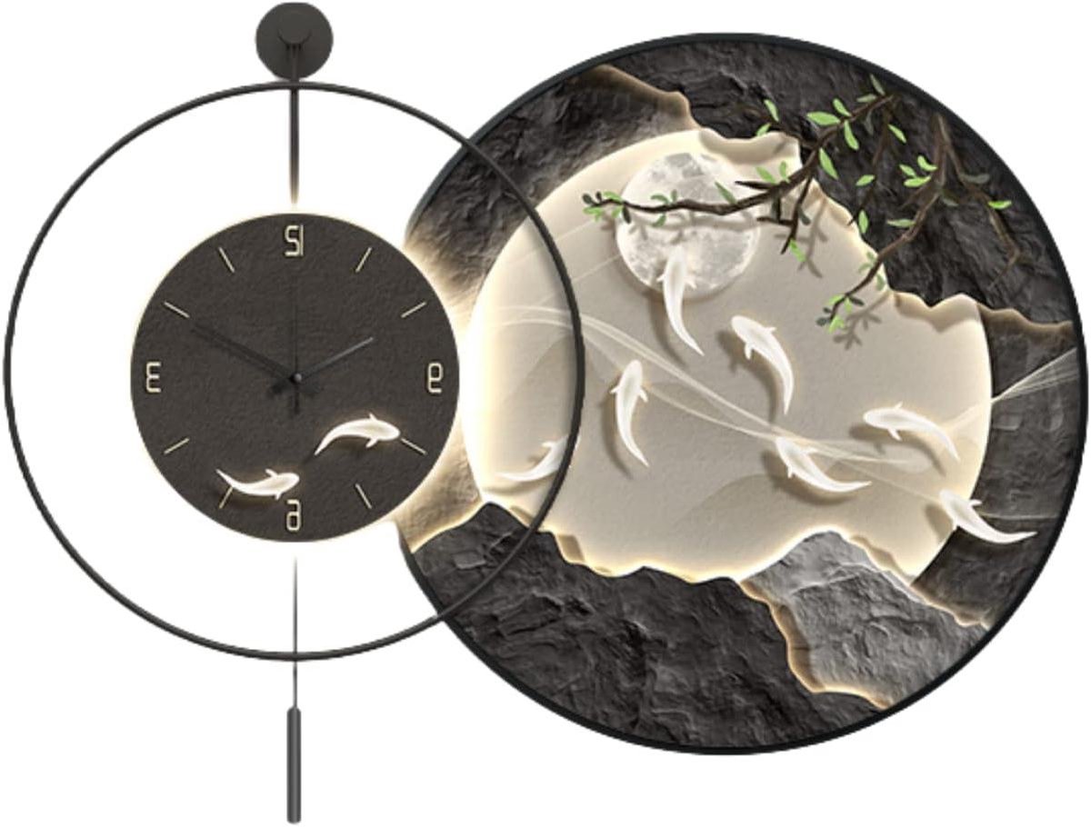 Wandlamp Klok - Decoratief Schilderij - Woonkamer Decoratie - Stil Sweep Uurwerk - 70CM+70