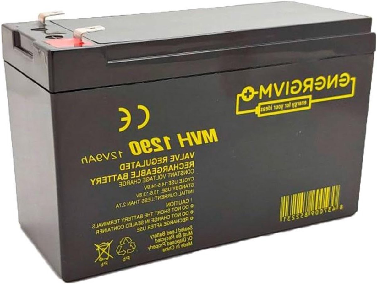 Accu 12 Volt - Oplaadbare Batterij - Energie Opslag - AGM Technologie - 9 Ah - Zwart