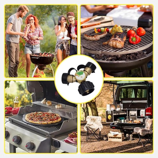 Propaan Y-Splitter,Propaan Y-Splitter Adapter Voor Gasflessen - QCC Vervangingsonderdeel Met Manometer En Afsluitventiel Accessoires Voor BBQ’s, Kachels En Verwarmers — afbeelding 3