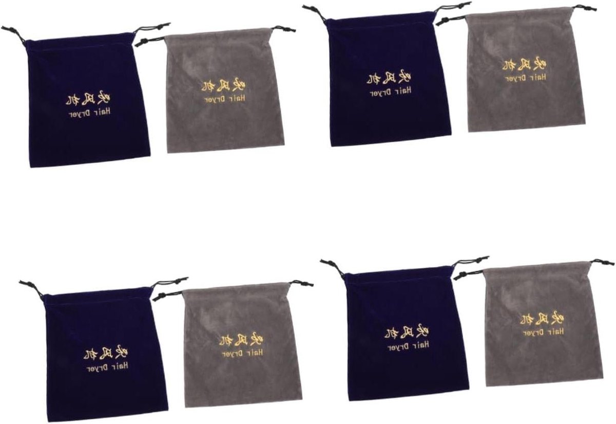 Opbergzakken Set - Reis Organizer - Haardroger Opbergen - Met Duidelijke Opdruk - 8 Stuks - Grijs