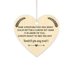 Pet-Jos I love you wooden hanging heart plaque gift for your best friend family heart wooden sign friendship quote gift for him for her