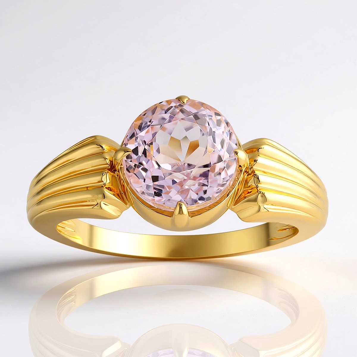 Cavill - Elegante Zilveren Ring - 925 Sterling Zilver Verguld - 2,616 ct Roze Kunziet Rond geslepen - Open Prong Zetting - Afghaanse Edelsteen