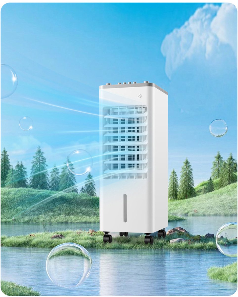 Draagbare watergekoelde airco met ijsblokken stille werking links rechts zwenkventilator 3 snelheden wit voor woonruimtes