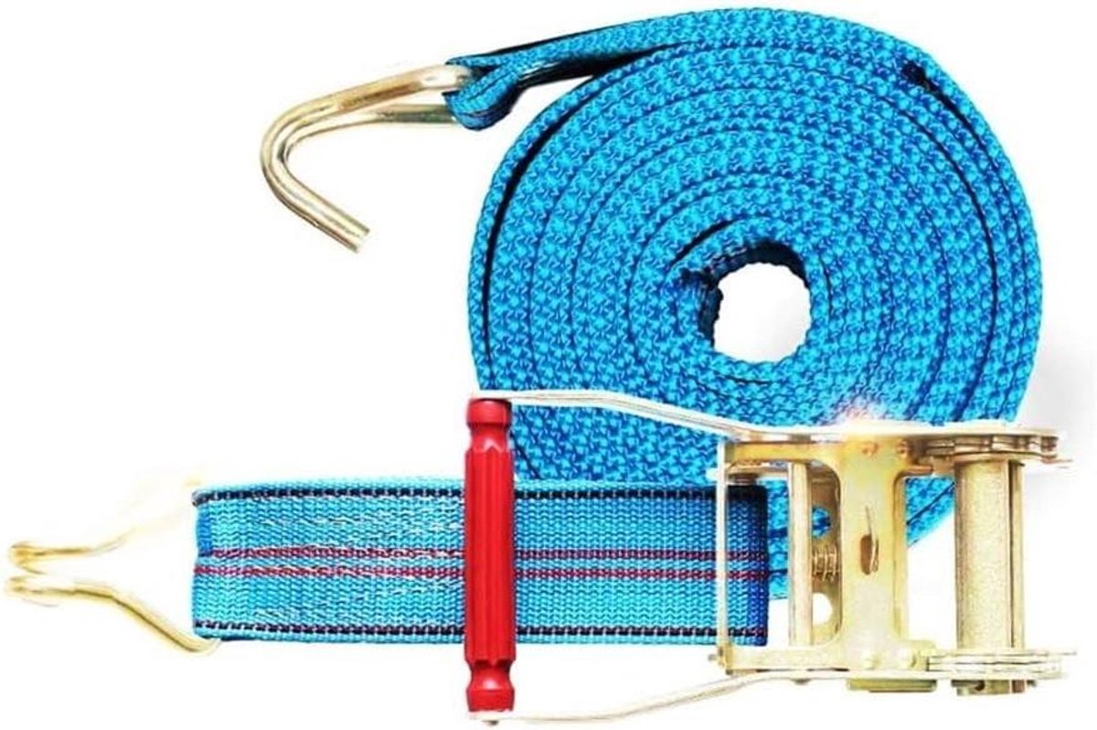 Spanbanden met ratel - Sjorbanden lading - Vervoer lading veilig - Dubbele J-haken - 3 ton trekkracht - Blauw