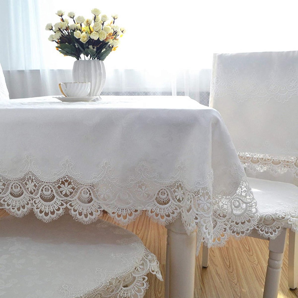 Tafelkleden, Kanten tafelkleden for rechthoekige tafels, bloemen geborduurd tafelkleed tv koelkast kaptafel stofdicht(40x250cm(16x98inch))