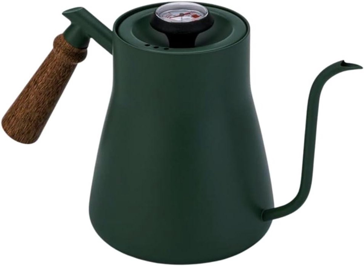 Waterkoker met Houten Handvat - Opschenkketel Koffie - Filterkoffie Zetten - Fijne Schenktuit - 850 ml - Groen