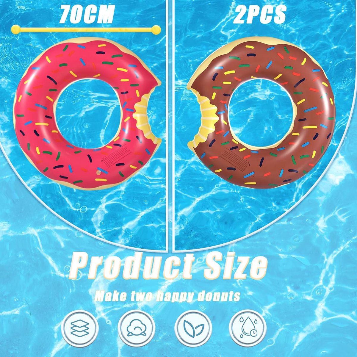 et van 2 Donut Zwemringen 70 cm (Roze & Chocolade) – Leuke, Extra Dikke en Lekkagebestendige Zwembandjes voor Kinderen – foto 3