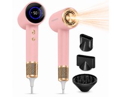 BlowSense® AirGlide – Föhn met Diffuser en Concentrator – LED Scherm – Haardroger met Ionentechnologie – 3 Magnetische Opzetstukken – Inclusief Magnetisch Ophangsysteem – Luxe Cadeauverpakking – Parel Roze – 2026 Model