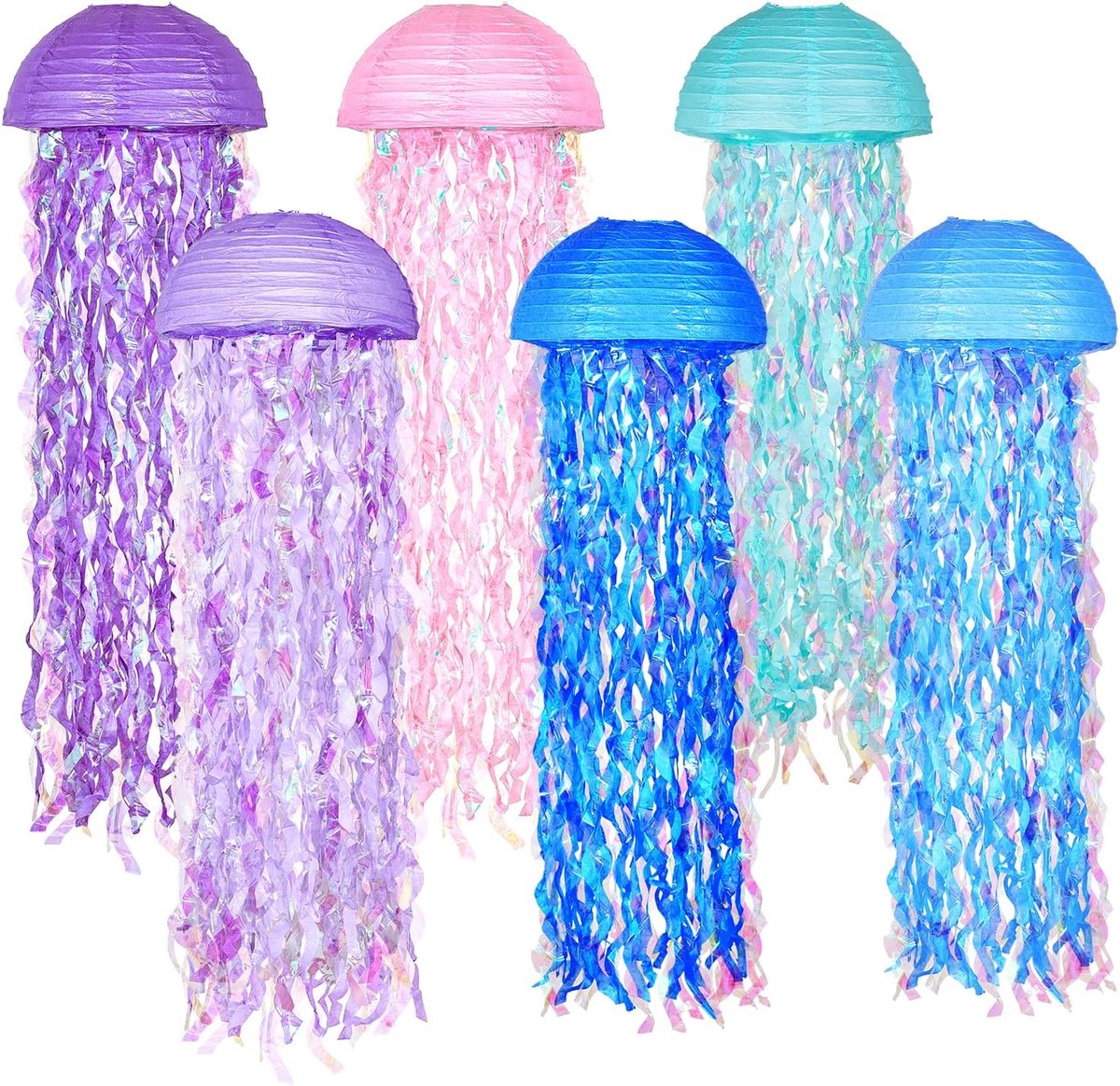 Tolvia Papieren Kwallen Lantaarns - 6 stuks - 25cm Hangende Oceaan Decoratie voor Zeemeermin Feest, Babyshower, Onderwater Thema en Klaslokaal