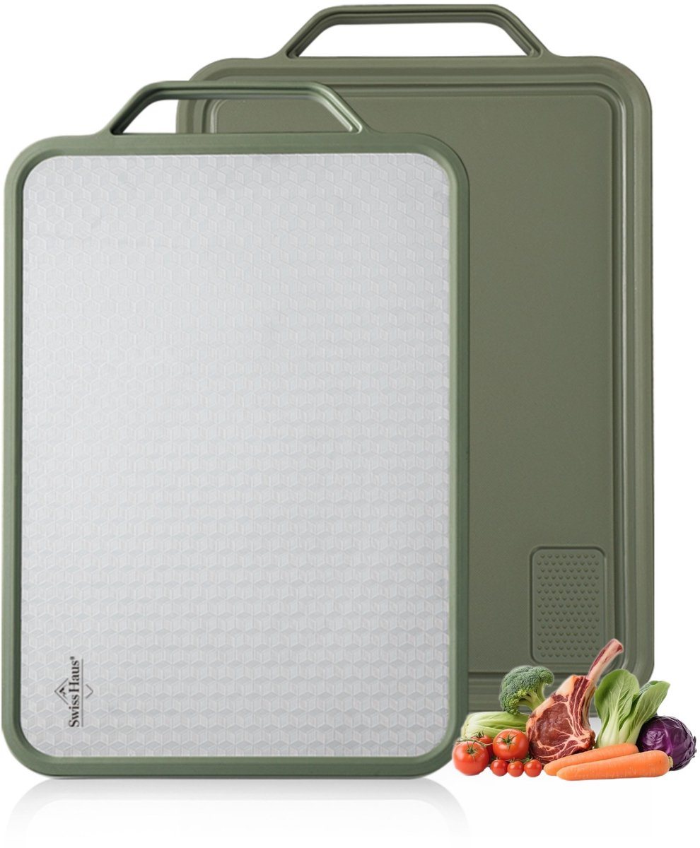 Swiss Haus® CBS3G Titanium Snijplank Dubbelzijdig - 38 x 27 cm - PFAS-vrij & Antibacterieel - Met Raspdeel & Sapgeul - Vaatwasserbestendig - Groen